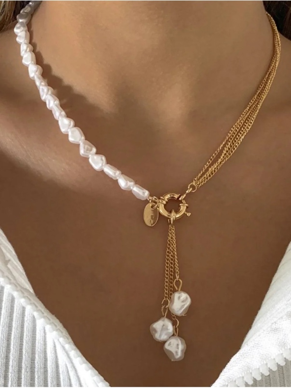 Baroque Style Imitation Pearl Tassel Layered Necklace